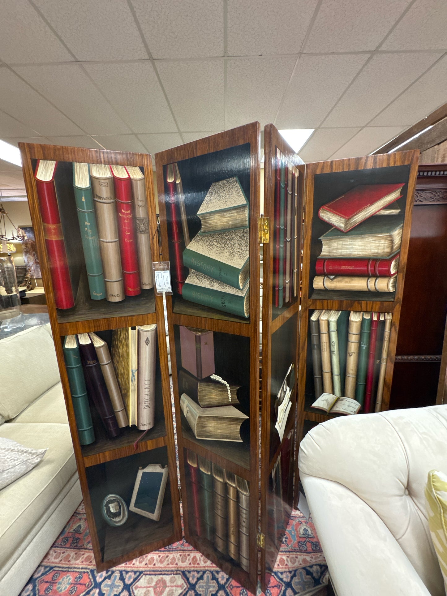 Wooden Room Divider w/ Hand Painted Books