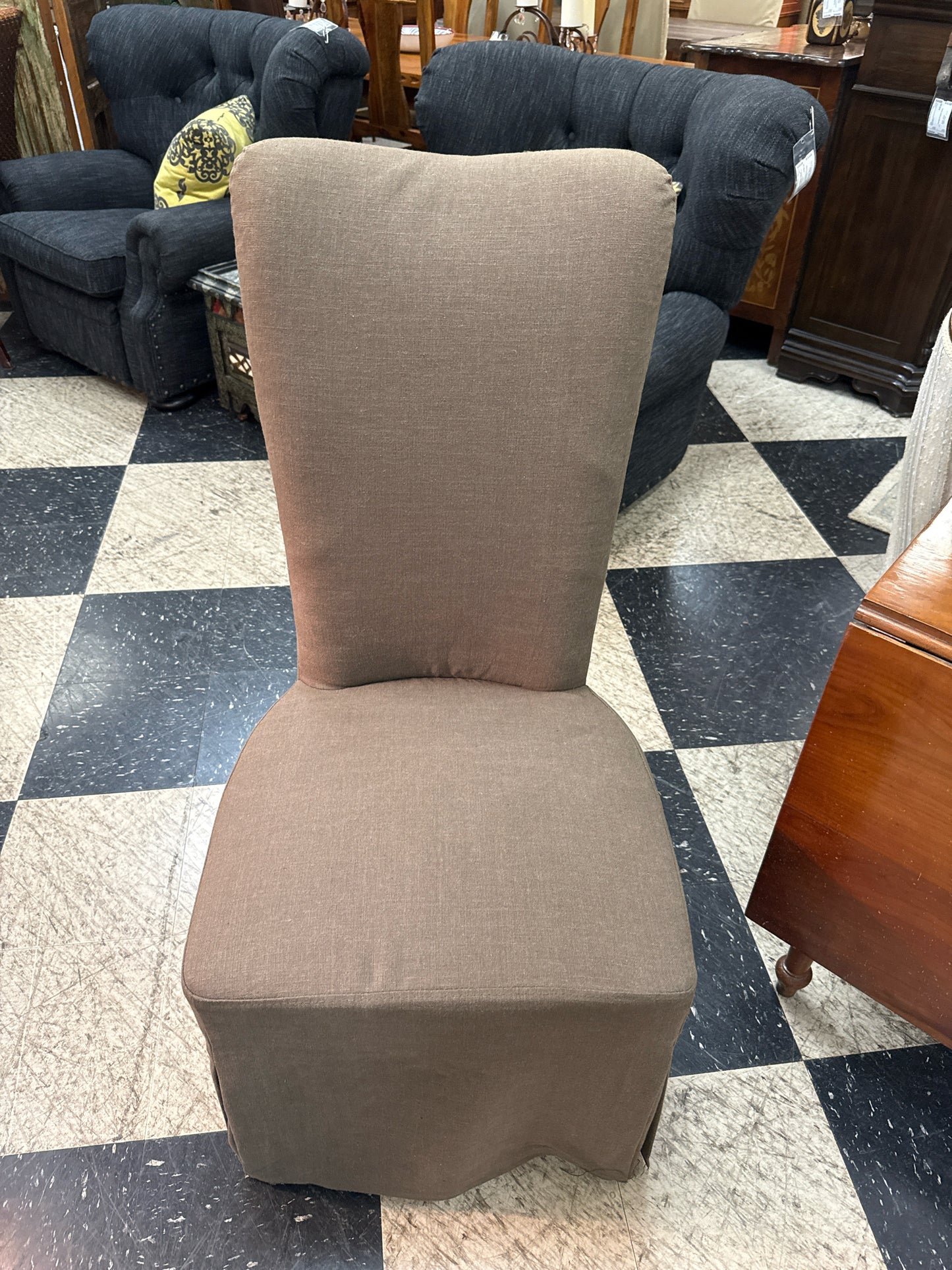 PAIR Slip Covered Chairs- Taupe/Grey w/Lacing on Back