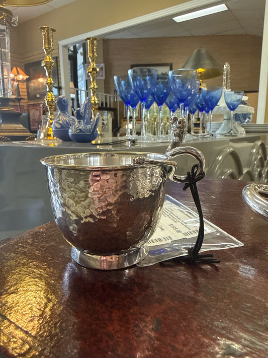 Stamped/Signed Emelia Castillo Silverplate Hammered Cup from Mexico w/Sculptural