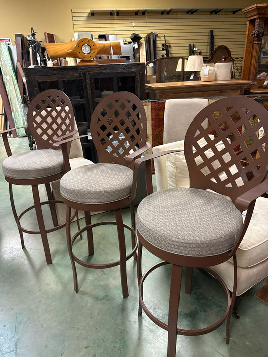SET 3 Swivel Barstools Taupe/Metal Base