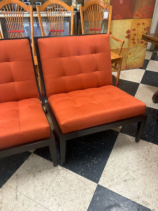 Armless Accent Chair w/ Burnt Orange Cushions