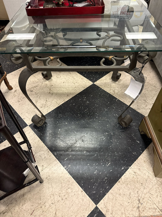 Glass & Wrought Iron Side Table