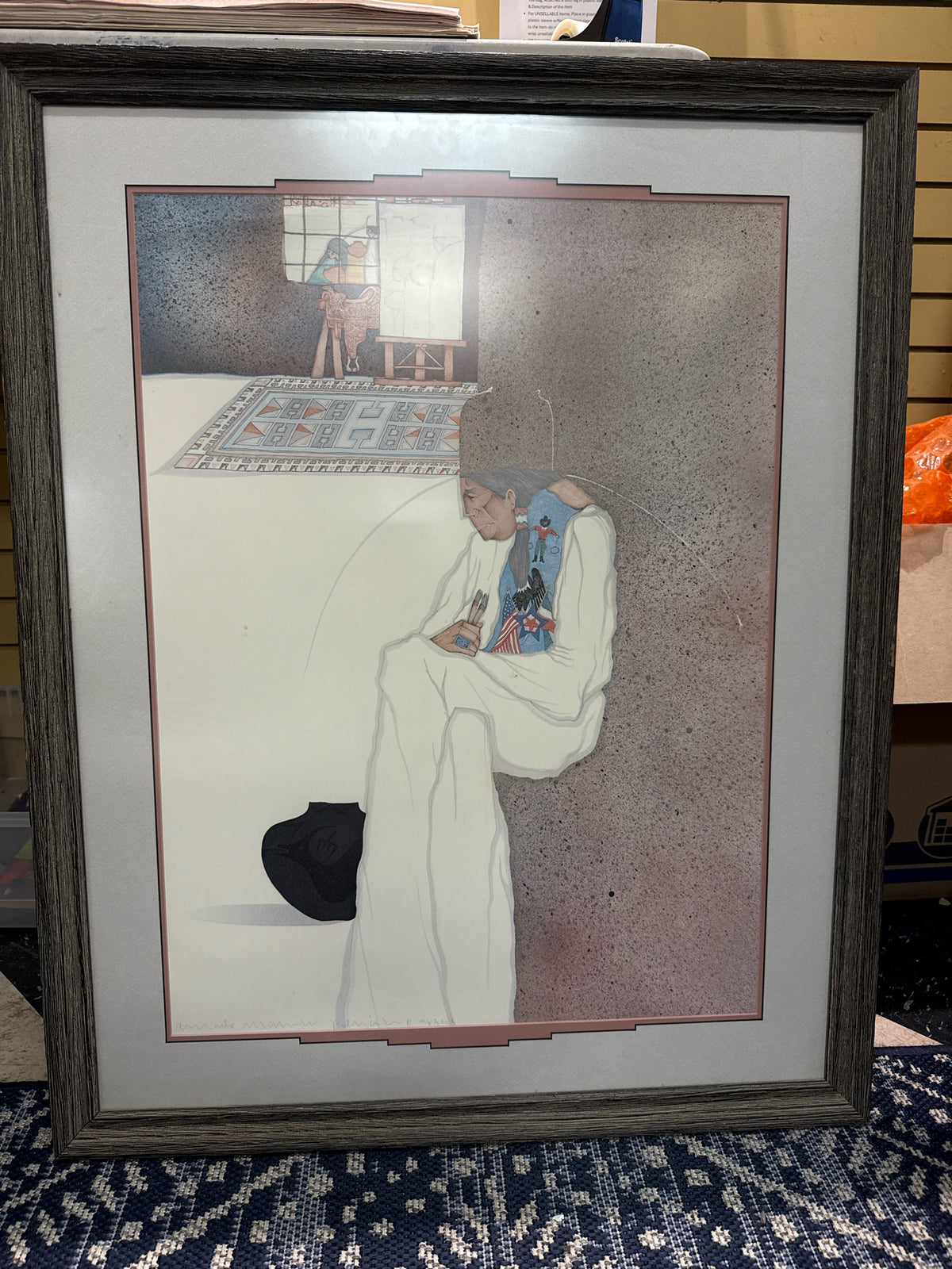 "L Pinto Taos" Original Signed & Dated 1983 Lithograph by Amado Pena w/Gray Wood