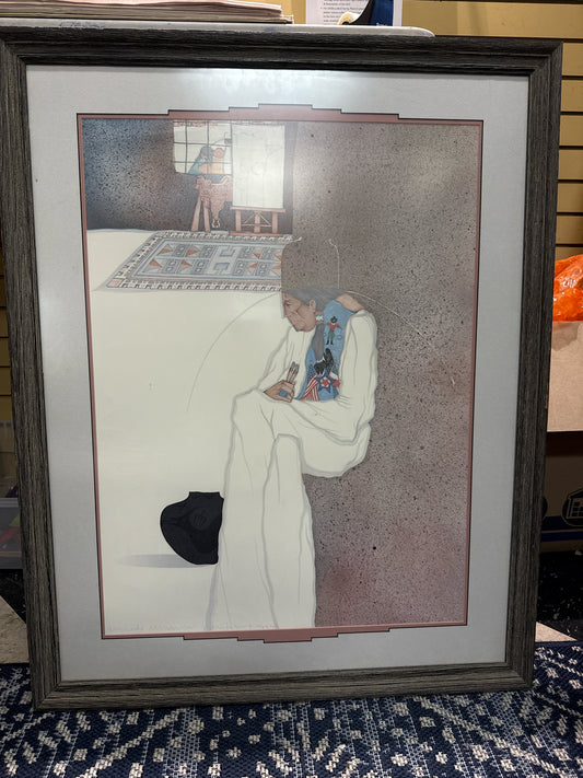 "L Pinto Taos" Original Signed & Dated 1983 Lithograph by Amado Pena w/Gray Wood