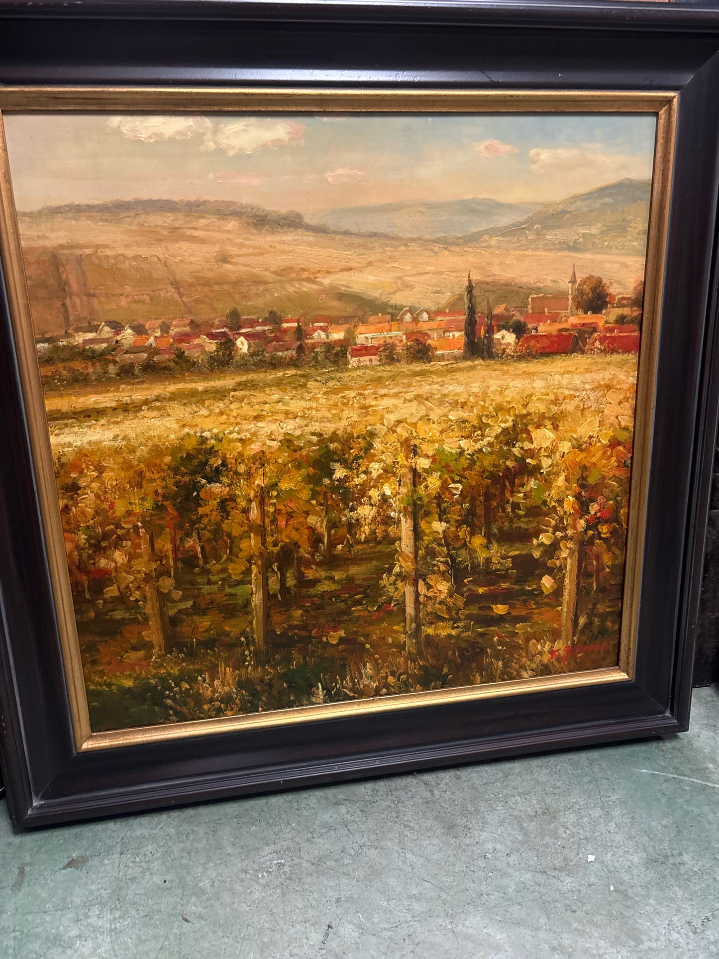 "Italian Golden Vineyard" Reproduction in Brown Frame