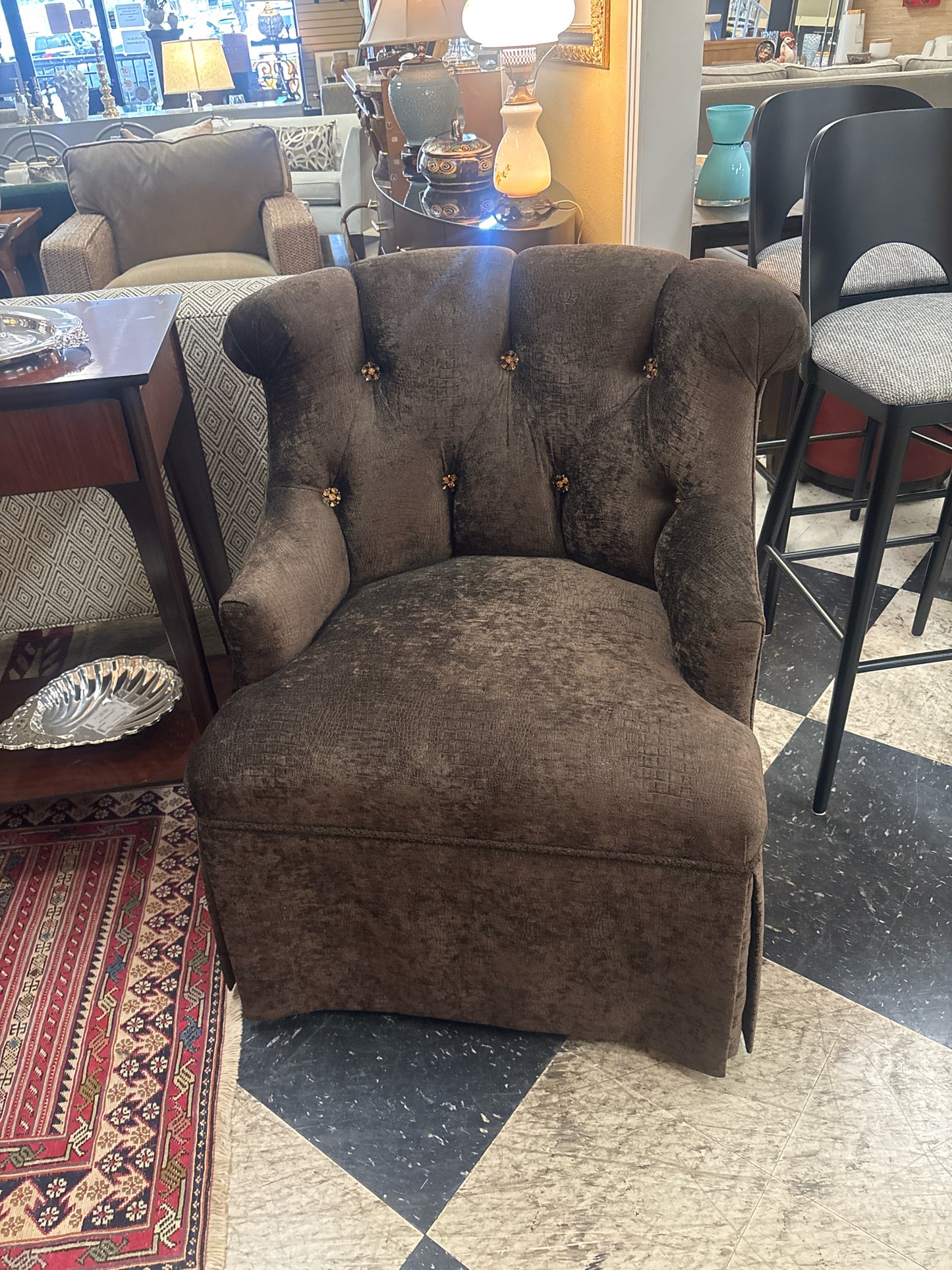 Marge Carson Bespoke Lounge Chair w/ Brown Crocodile Embossed Chenille Upholster