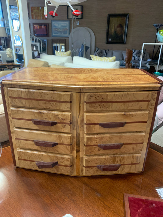 Signed - Burl Wood Custom Jewelry Box by Bud King w/Paperwork