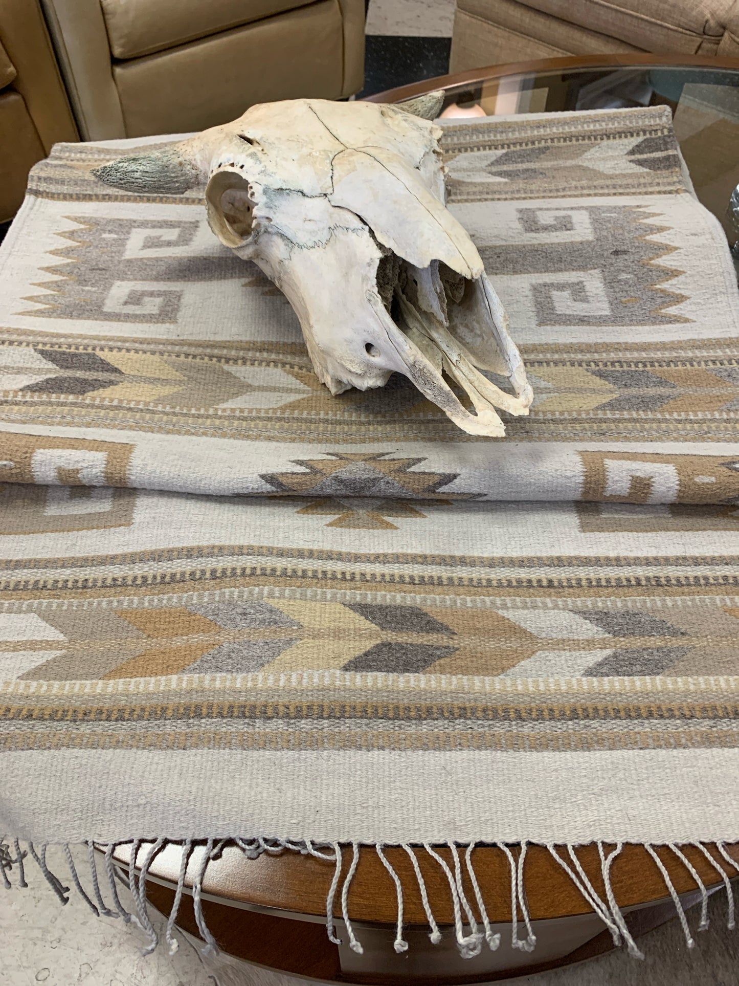 OAXACA Mexican Hand-woven Runner (Beige, Gray, Cream, Yellow) 11x2.5