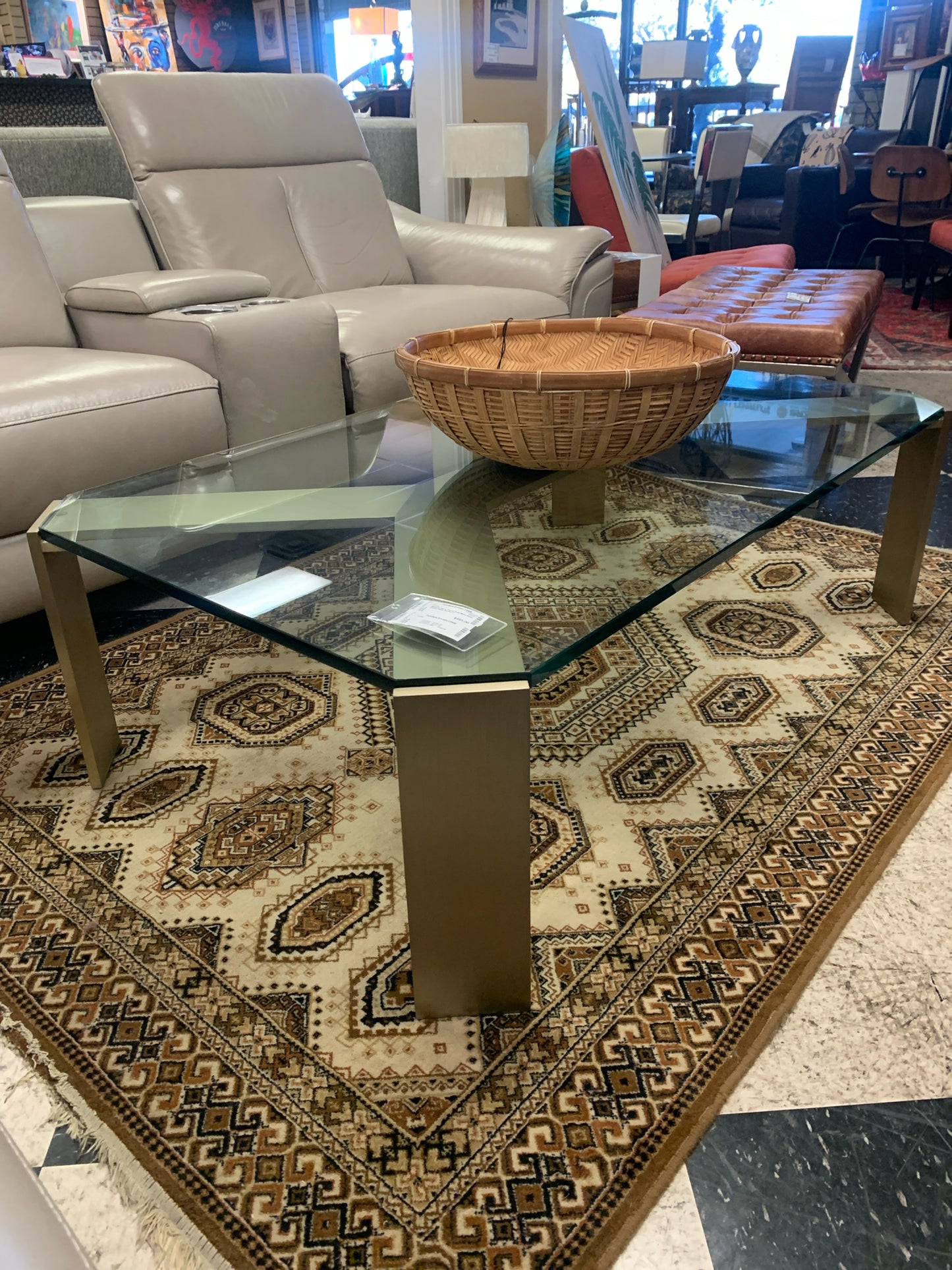 Modern Glass Top w/ Gold Metal Base Coffee Table 55x33x17