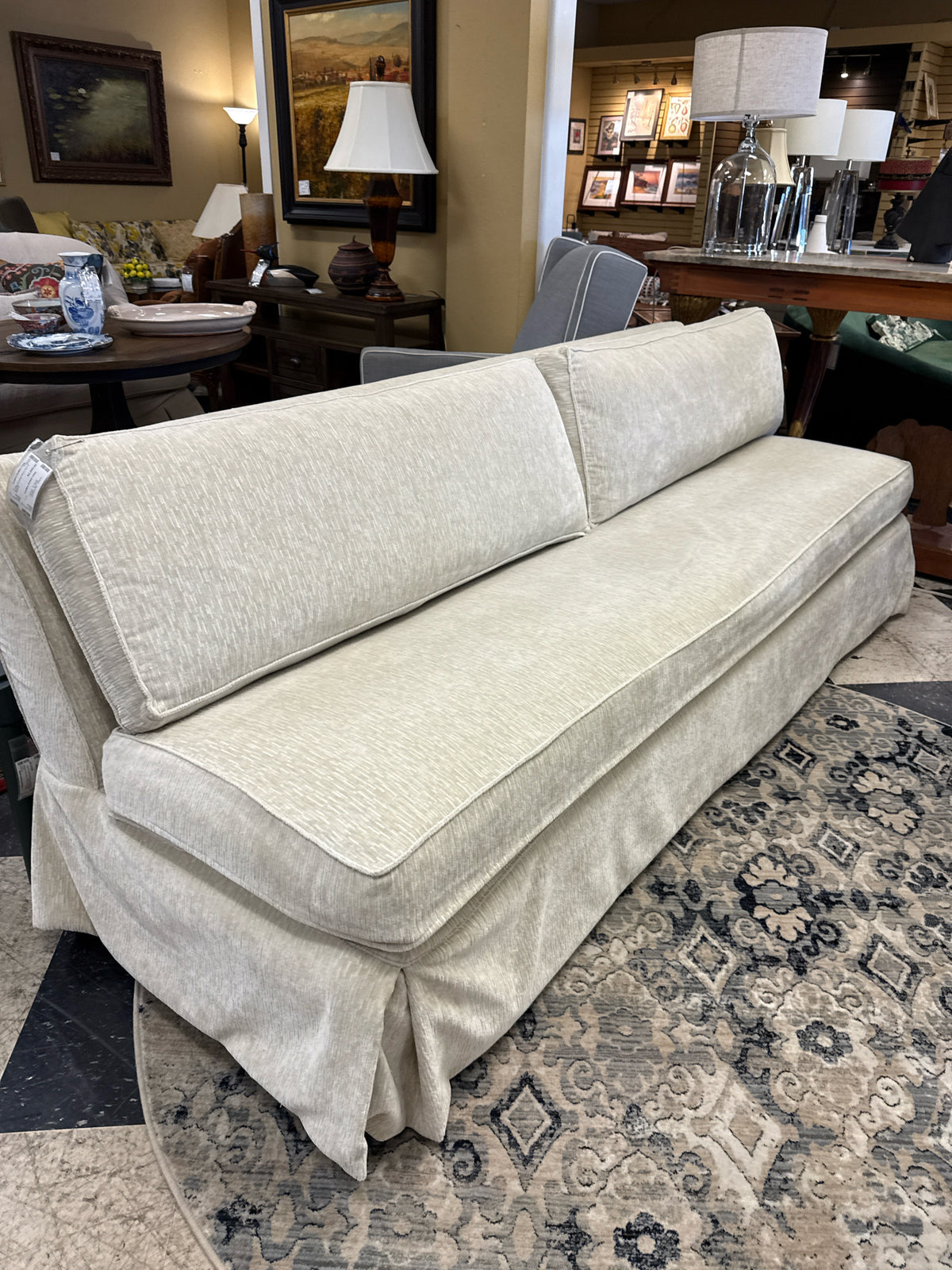 Ivory Skirted Single Bench Sofa by Quatrine