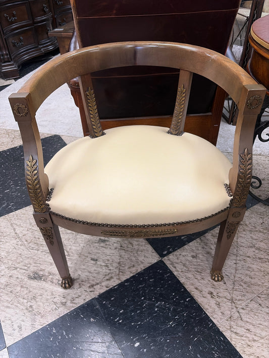 Pair Empire-Neo Classical Chairs w/Curved Wooden Backrest w/Leather Seat