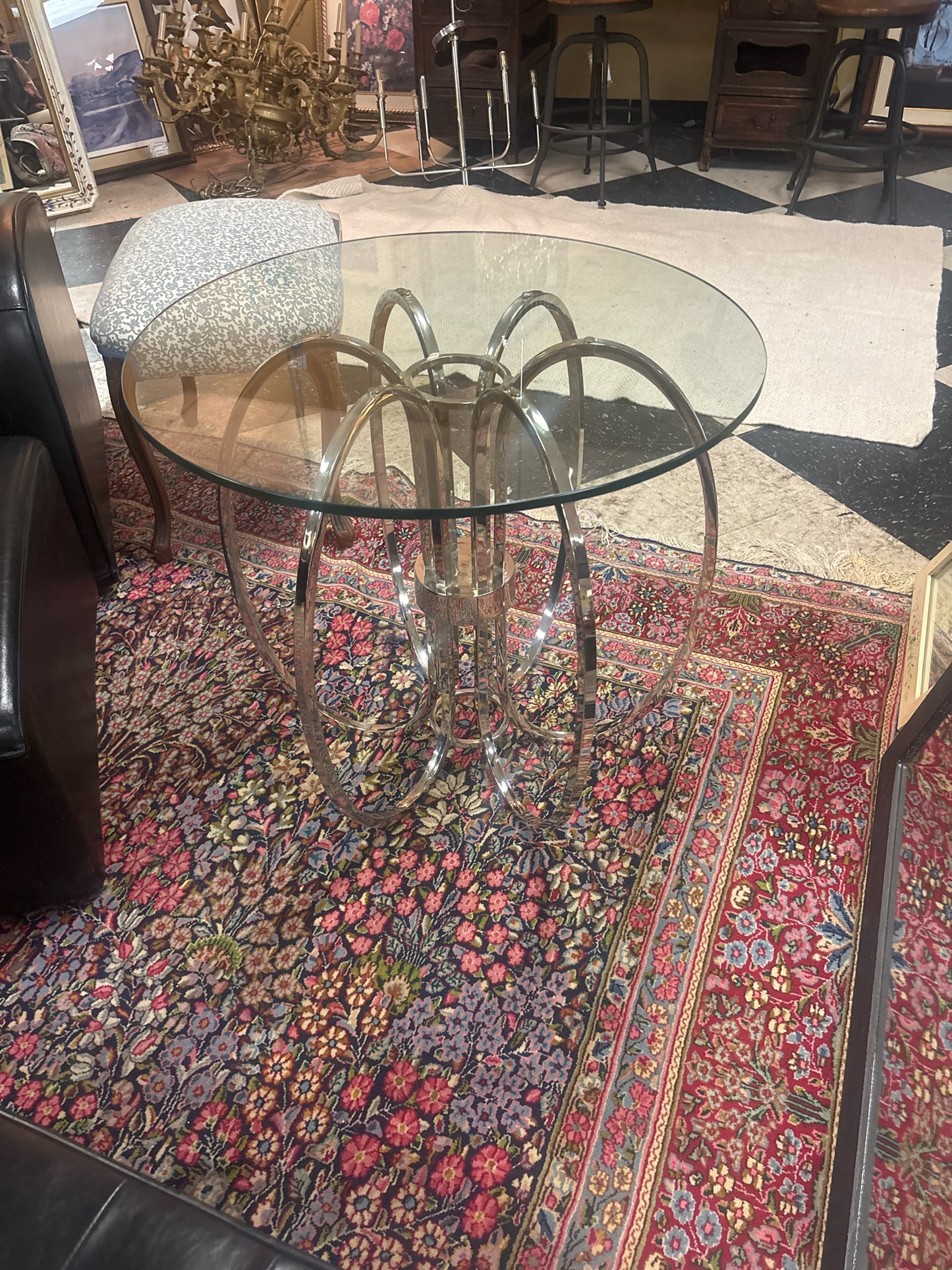 Milo Baughman Barrel Shaped Chrome Side Table w/ Round Glass Top