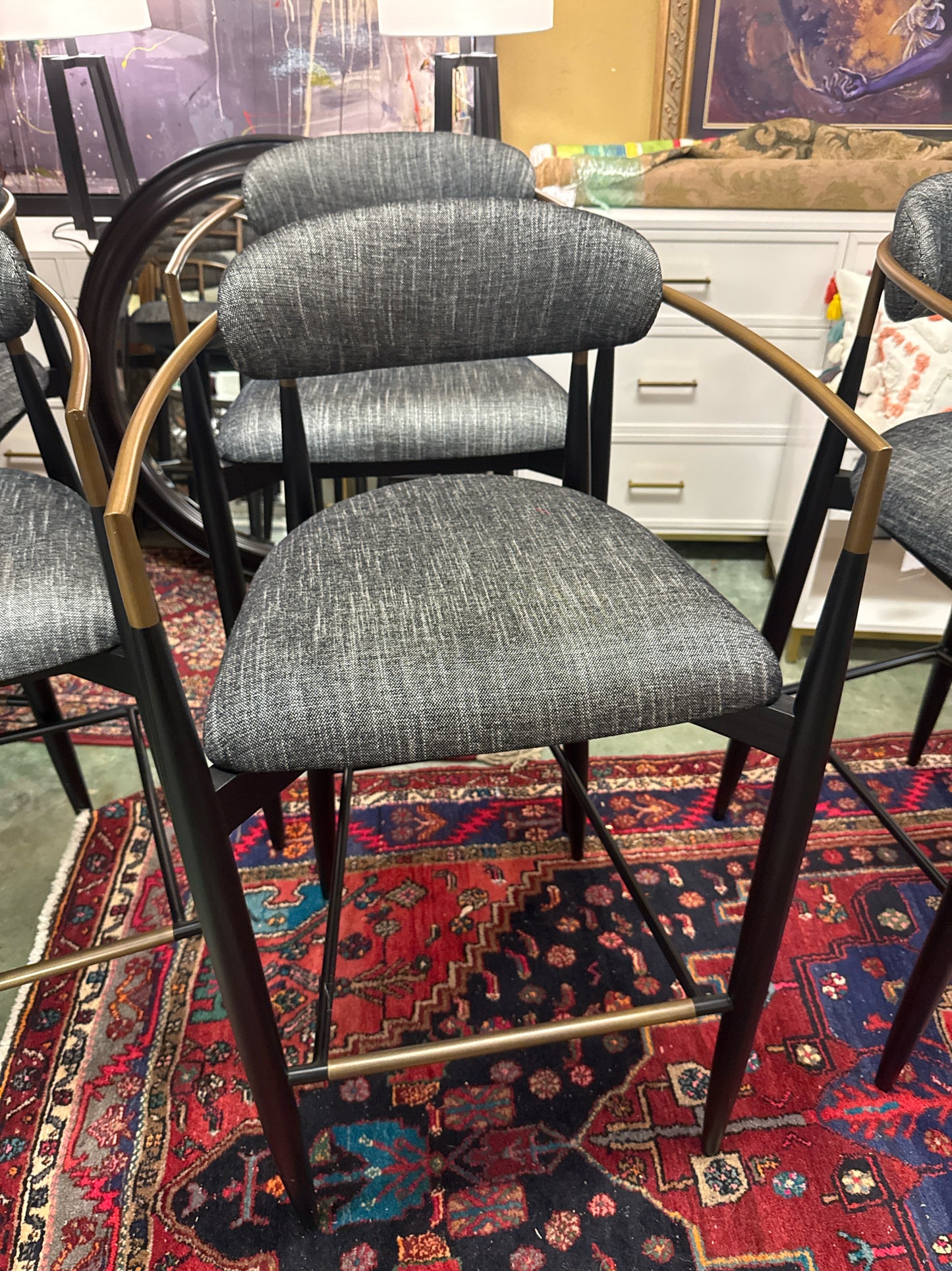 Set of 6 Arhaus Jaggerstool Black BarStools Black Cushions