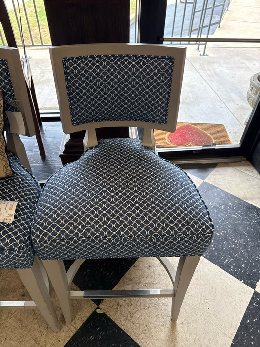 CTH Sherrill Blue & White Bar Stools w/Silver Accents on Base