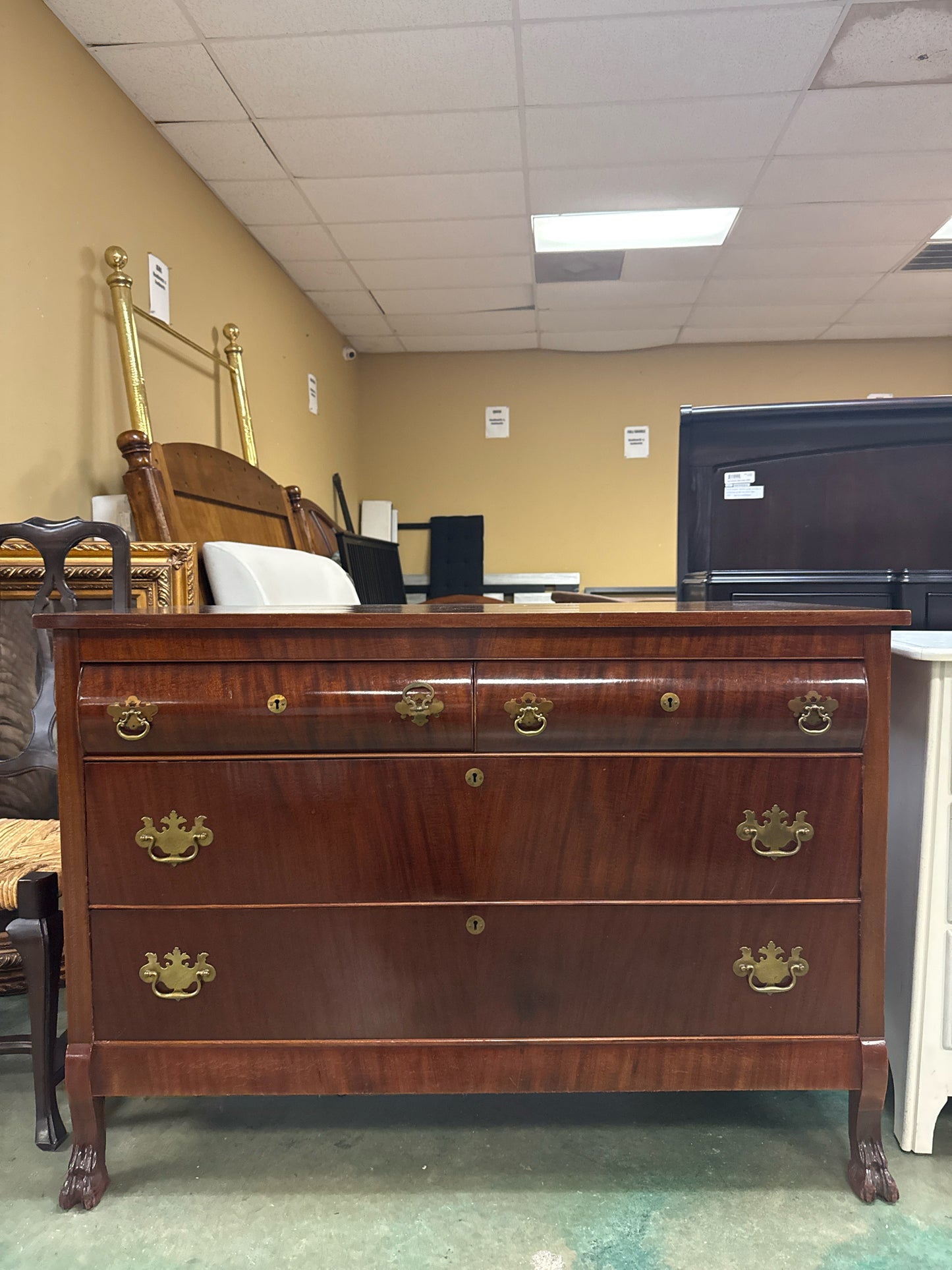 French Empire Style Dresser Flamed Mahogany/ Brass Pulls