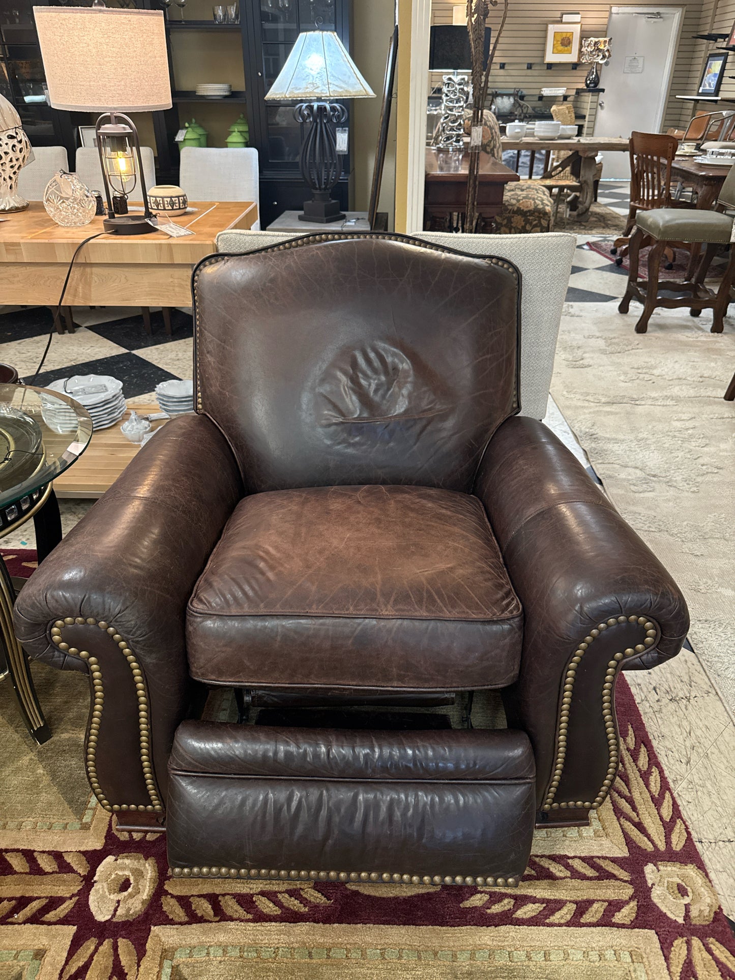 Dark Brown Leather Recliner Club Chair w/Nail Heads