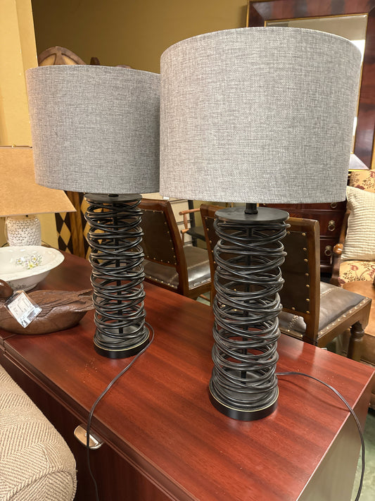 Pair Black Modern Lamps w/Gray Shades