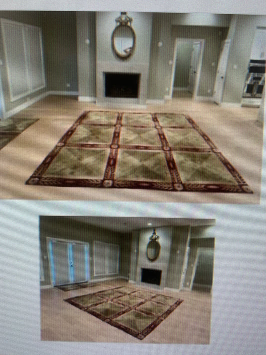 Tibetan Nepalese Green & Wine Rug w/ Floral Edging 10'x10.5'
