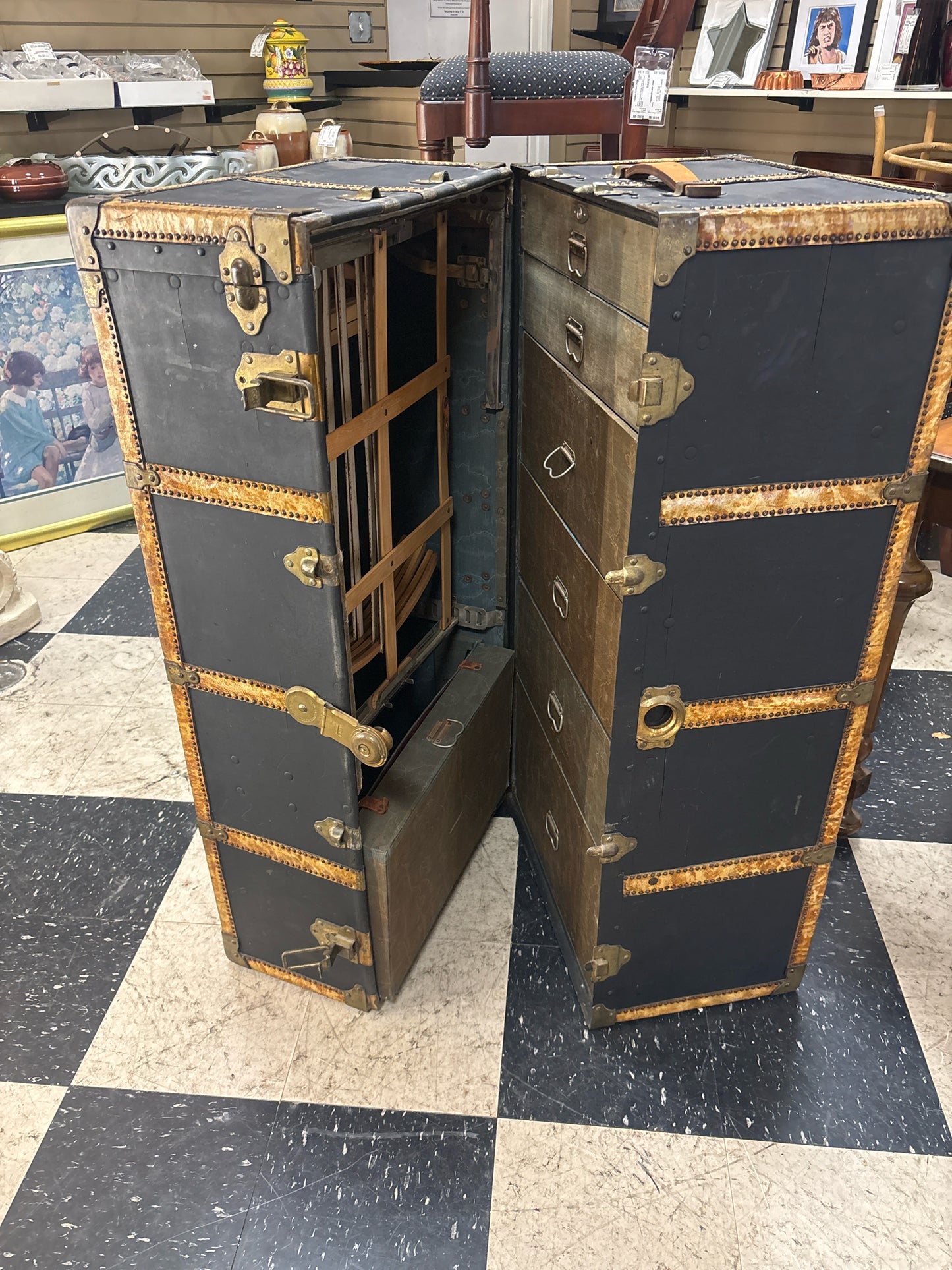 Antique 1920's Keystone Wardrobe Trunk  (22x24x44)