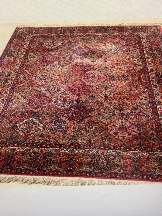 Hand Knotted Karistan Wool Rug-Red/Blue/Pink/Turquoise/Cream (8'8"x12')