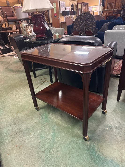 Wood/Glass Bar Cart on Wheels