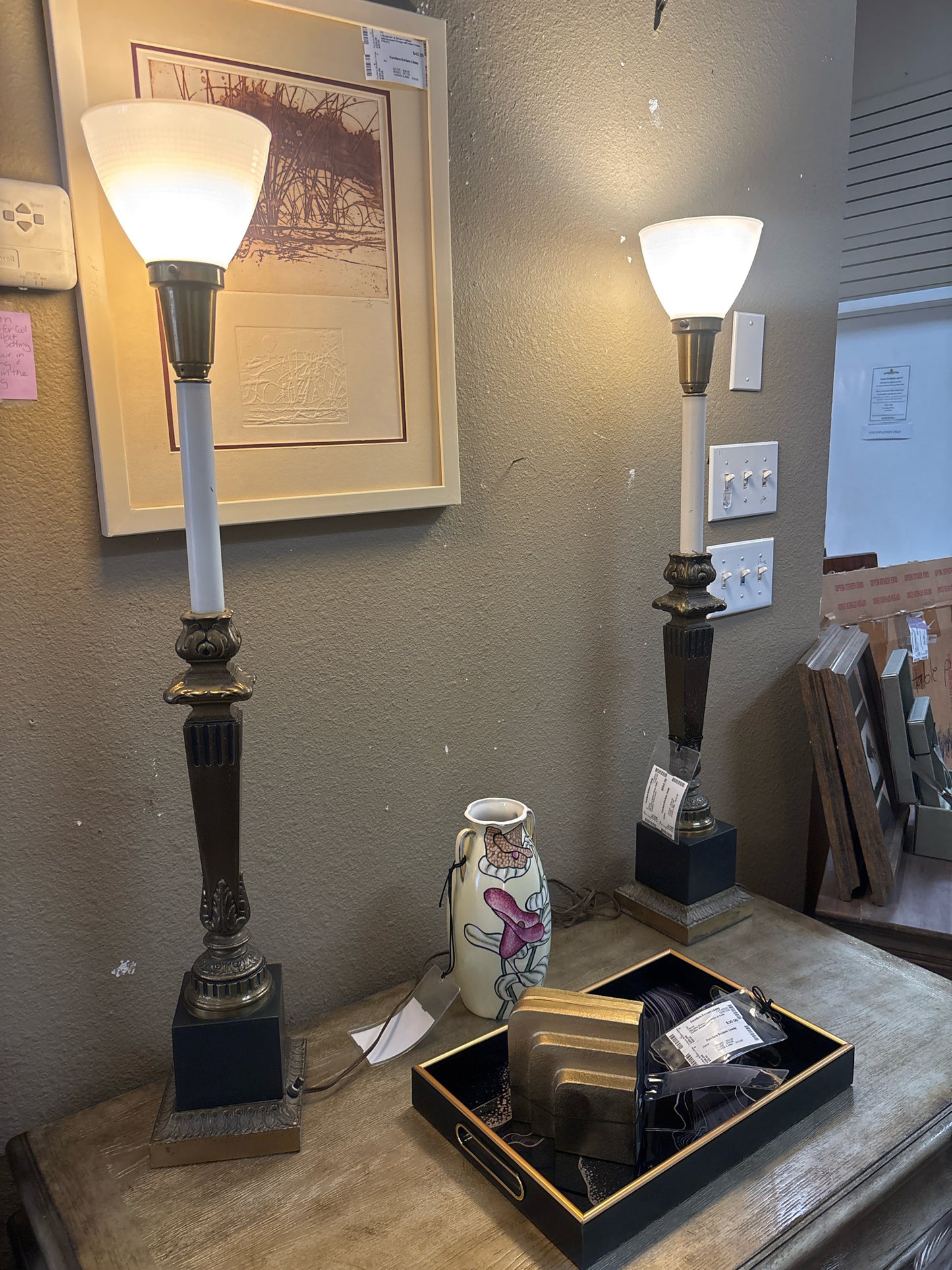 Pair of Neoclassical Brass Stiffel Torchiere Table Lamps