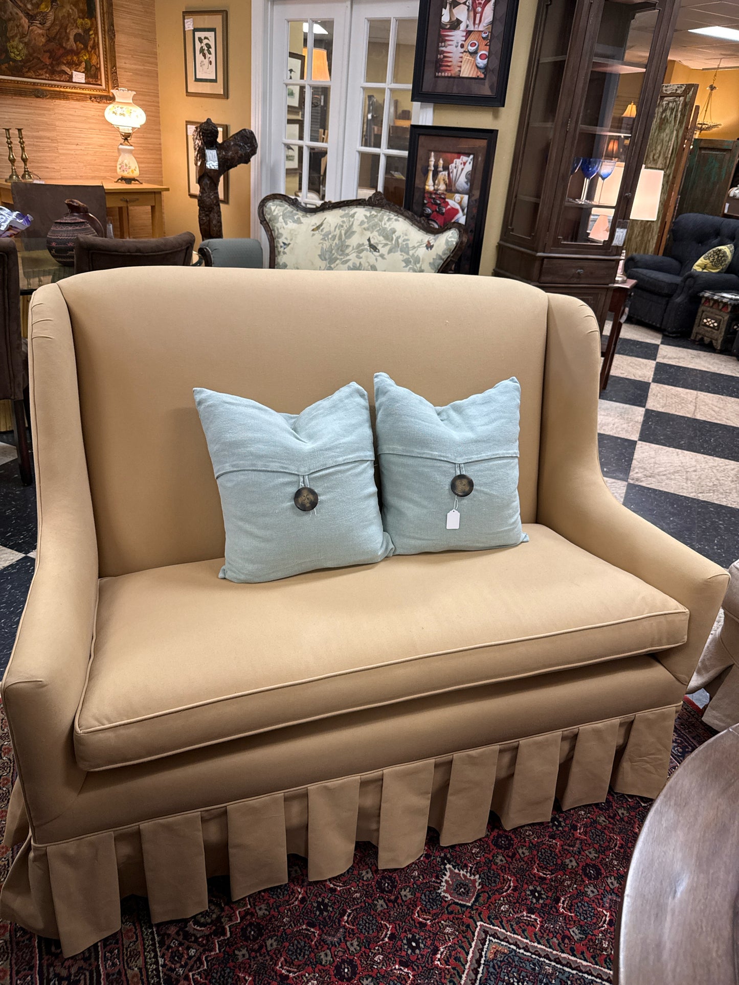 Tan Settee w/Bed Skirt-Multipurpose