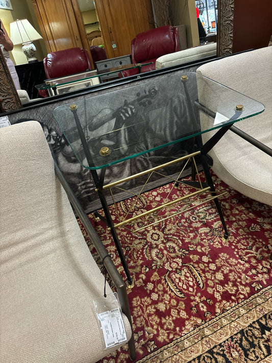 Black and Gold Frame Side Table w/ Glass Top