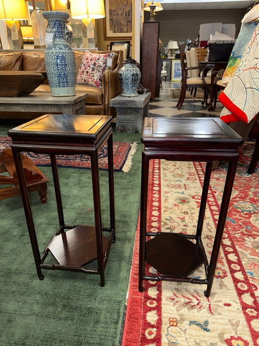 PAIR - Small Chinese Rosewood End Tables w/Lower Shelf 9.5x9.5x21