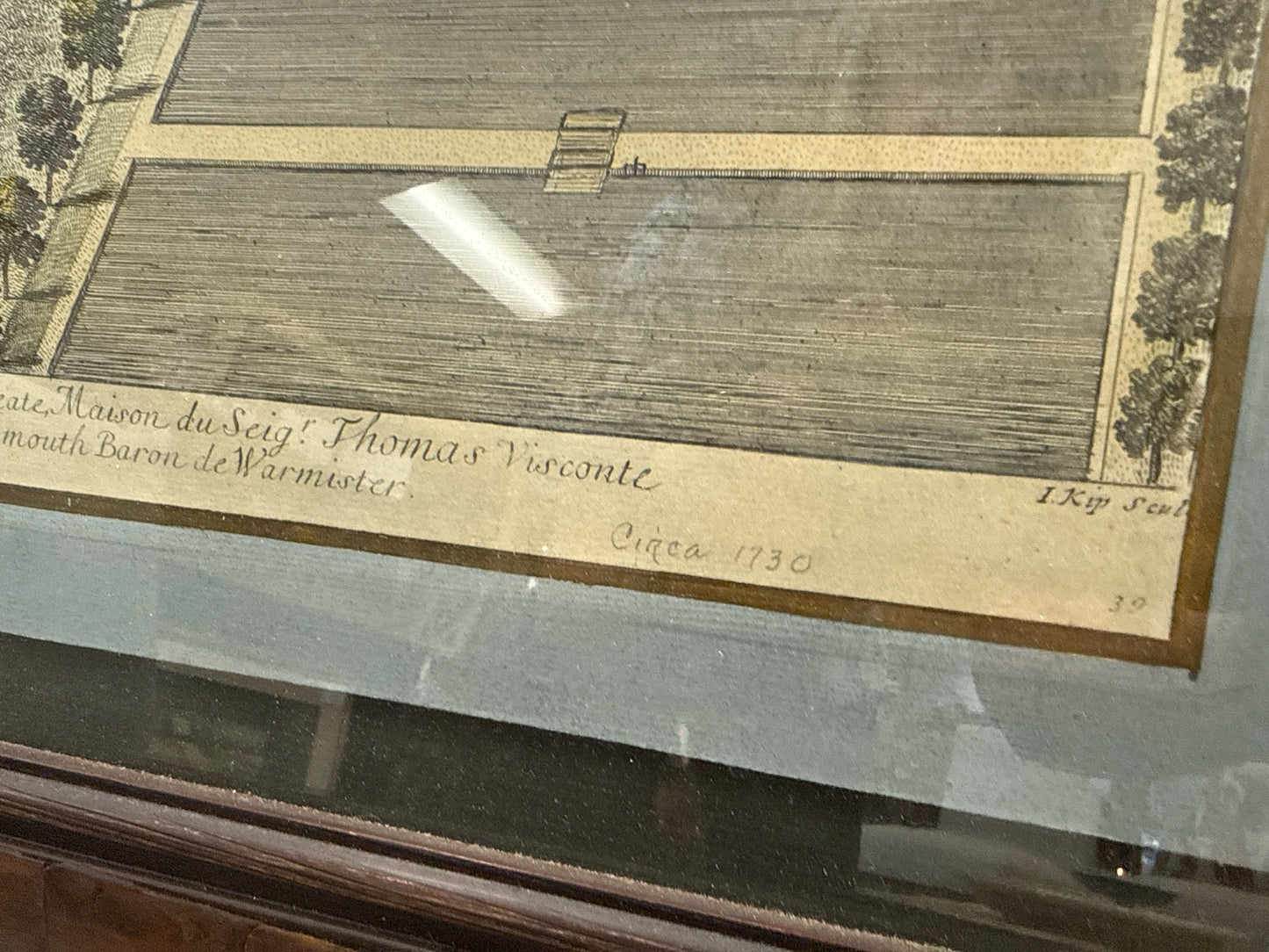 (21x26) 18th Century Copper Plate Handpainted Prints C.1730 w/Walnut Frame