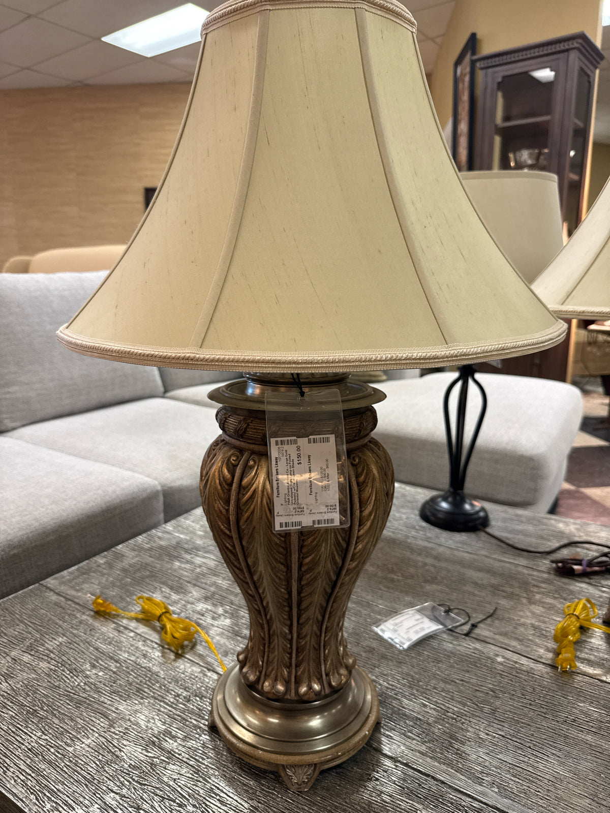 PAIR Oriental Accent Co.- Large Gold Urn-shaped Table Lamp on Footed Pedestal