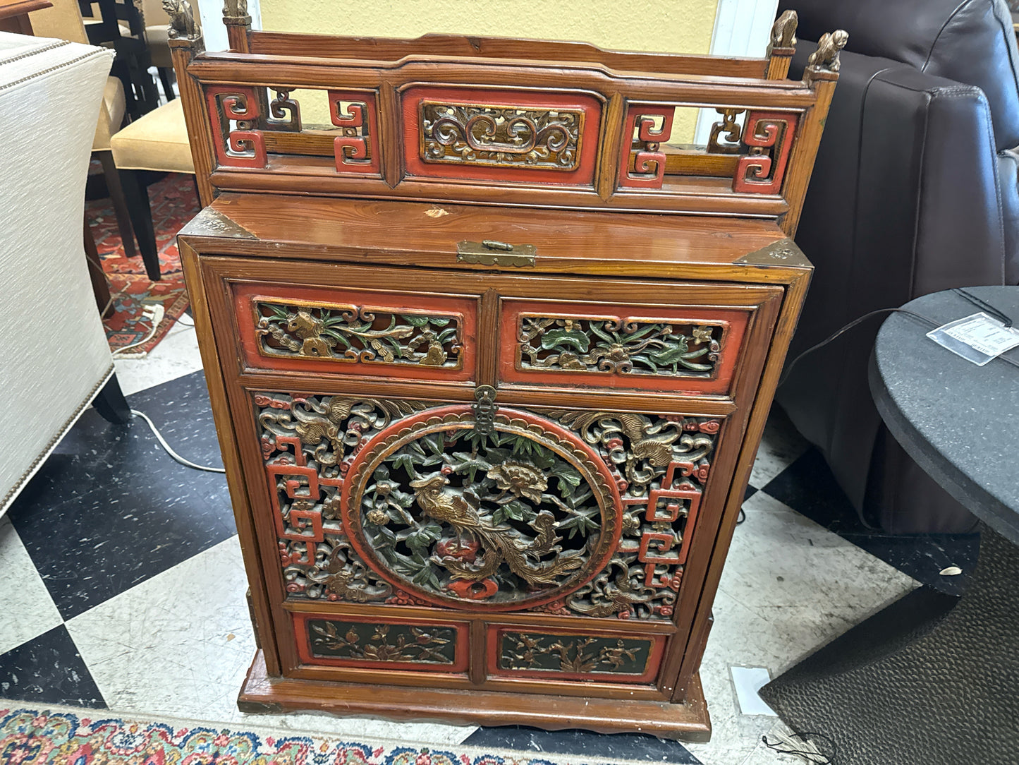 Vintage Carved Detail China Wedding Cabinet / Trunk