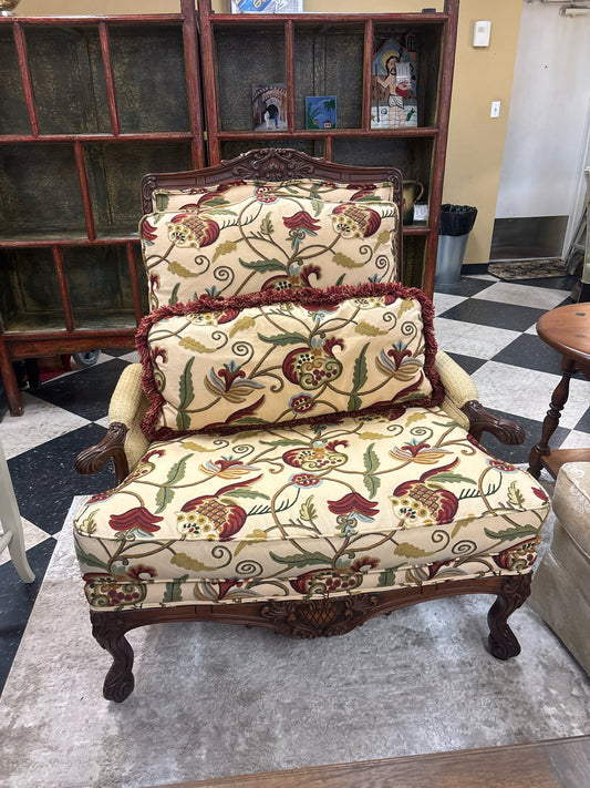 Oversize French Louis XV Style Arm Chair w/ Custom Upholstery