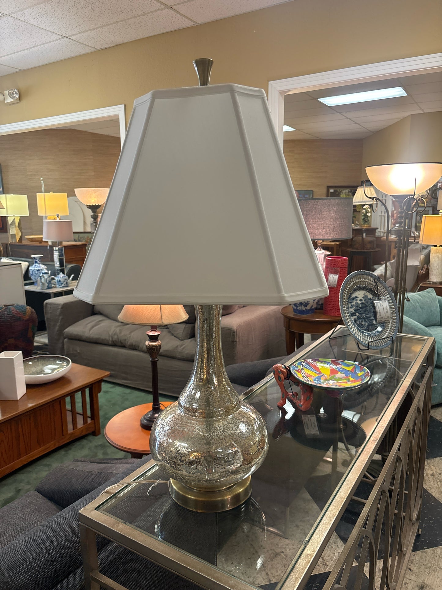 Glass "Genie" Lamp w/ White Shade