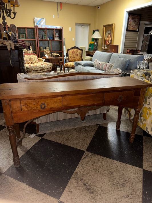Solid Wood 2-drawer Console Table w/Longhorn Rustic Metal Design