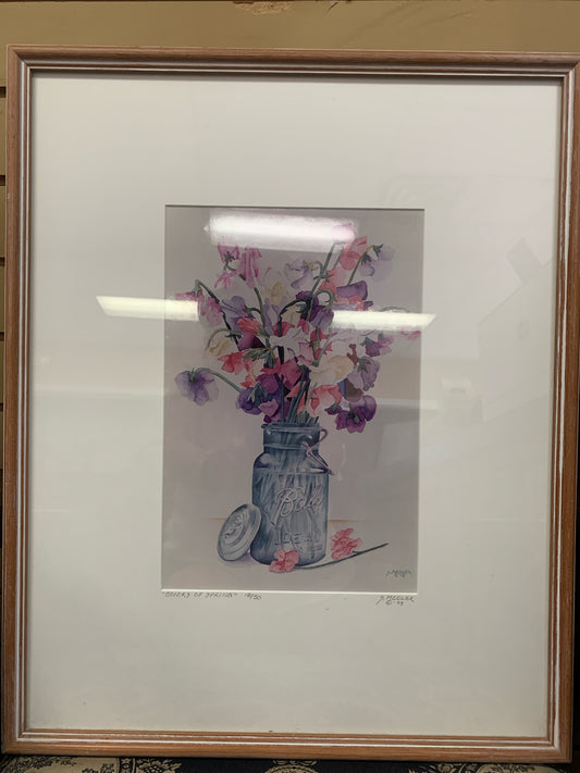 Signed & Numbered Print Watercolor "Colors of Spring" Wood Frame 17x21
