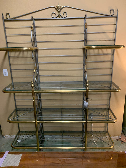 Stamped Paris Two Tone (Silver & Brass) Bakers Rack w/Glass Shelves