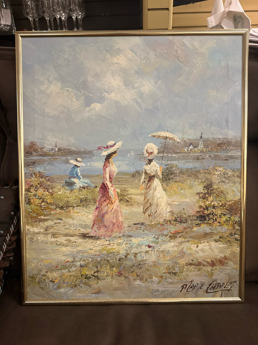 Original Oil Ladies at Beach By French Impressionist Marie Charlot (3 pieces)