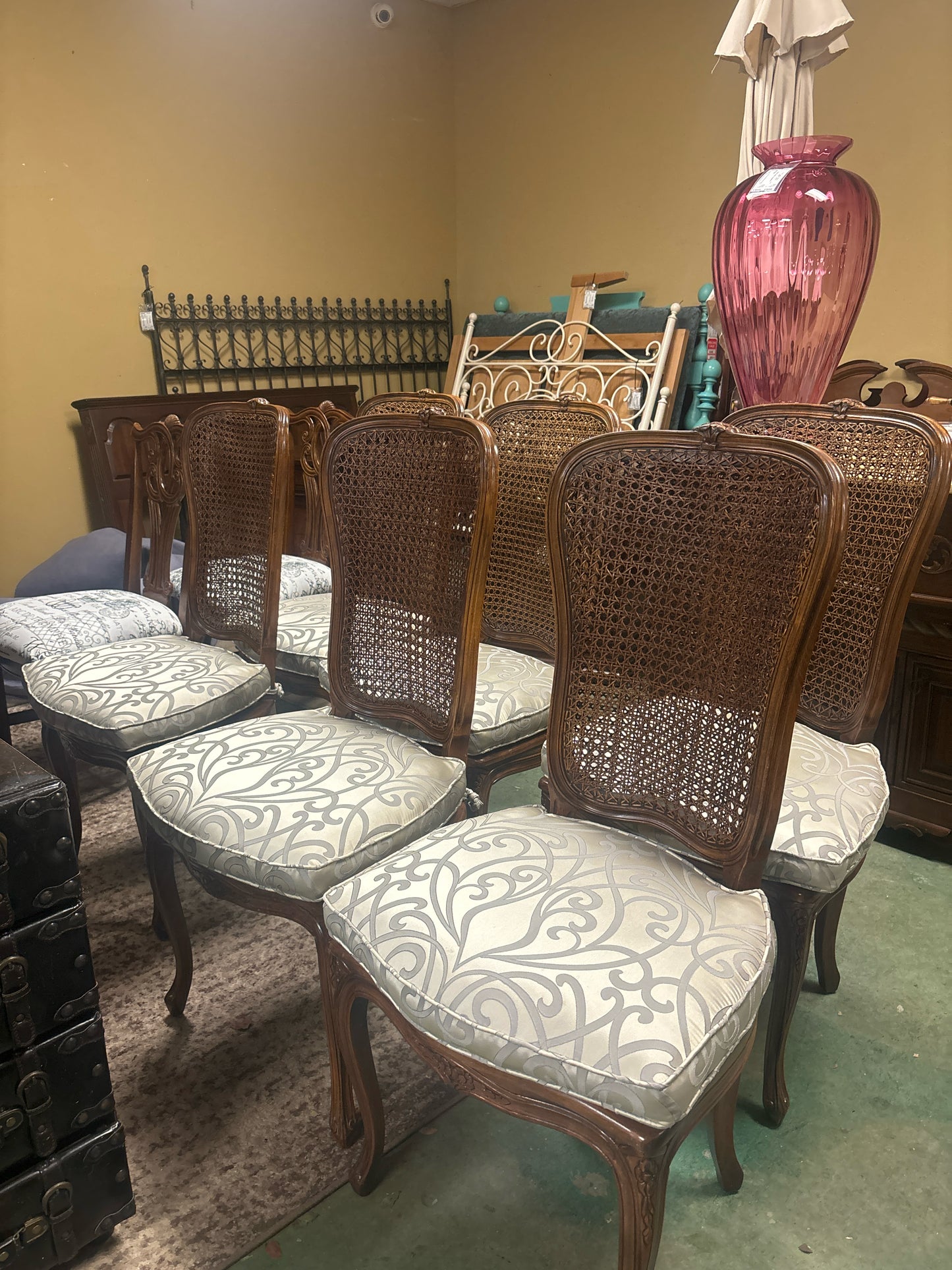 Set of 6 - Double Cane Chairs w/ New Seat Cushions
