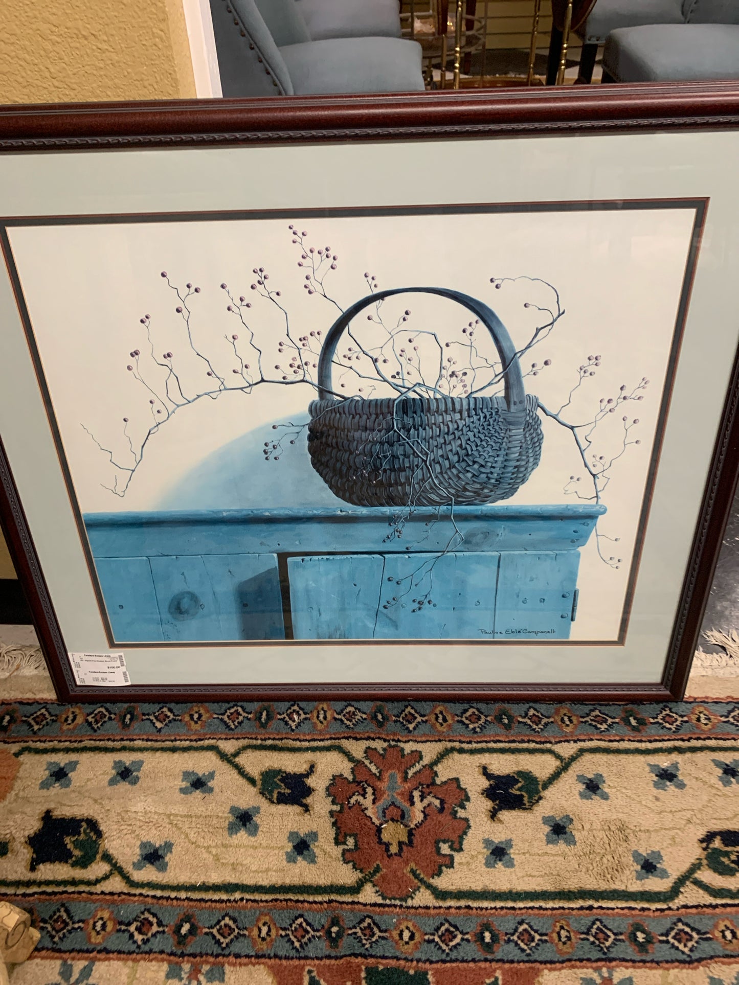 Art - Signed Print Basket, Wood Frame