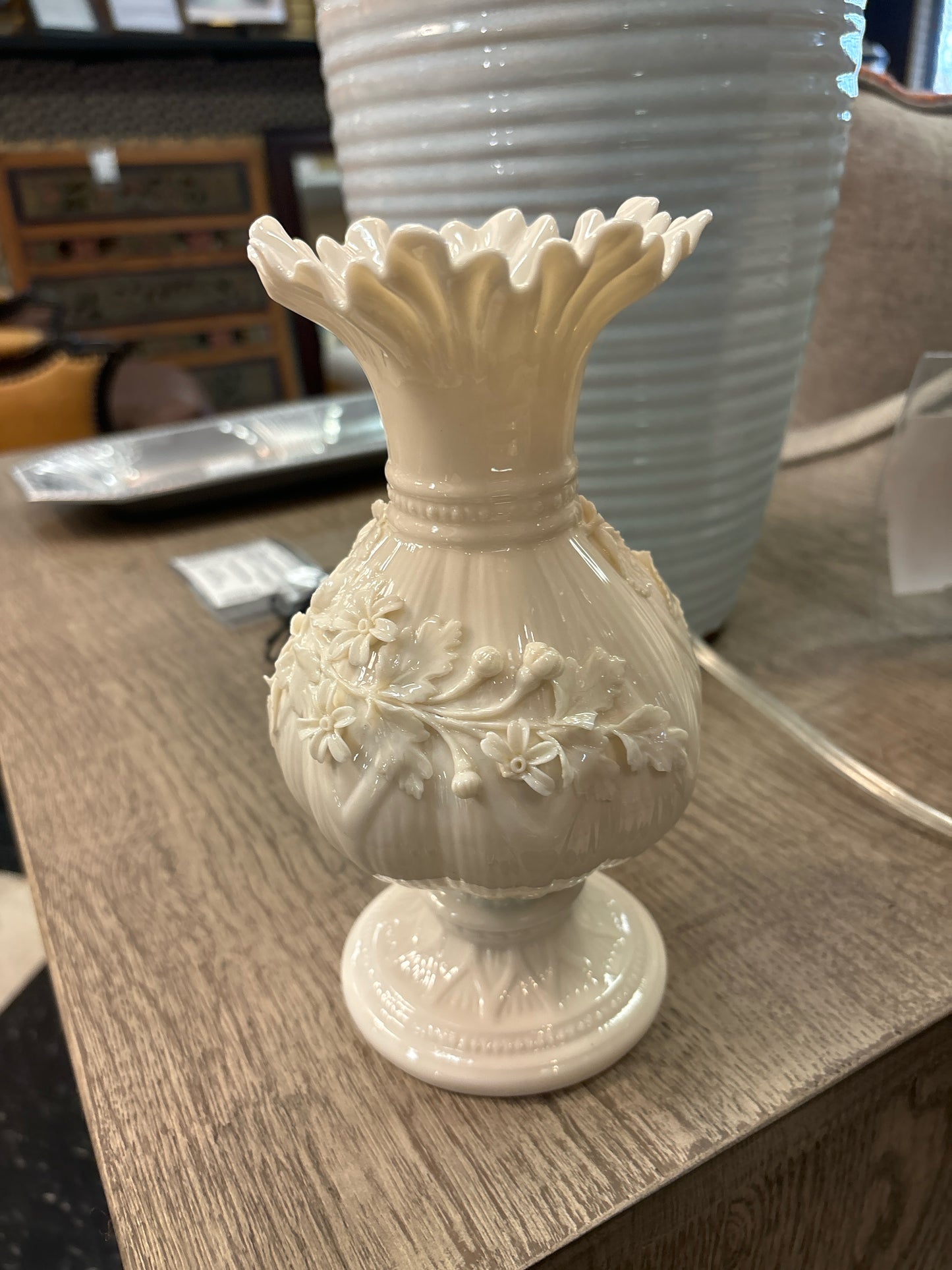 Vase - Ivory Porcelain Vase w/ Flowers 8" (Belleek)