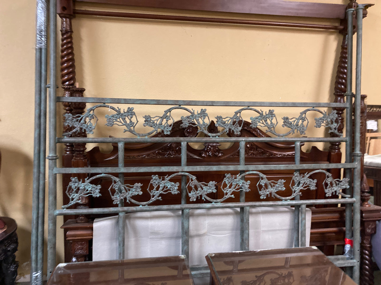 Custom King Iron Patina Bed w HB/FB/Rails/Supports/4 Posts/Canopy