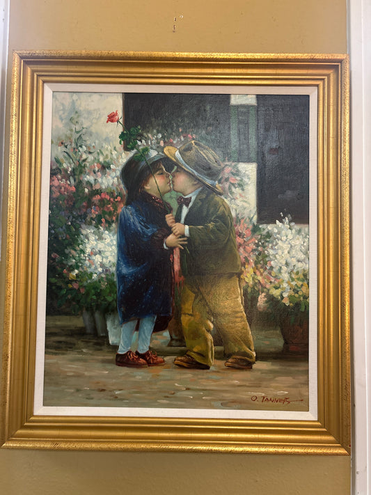 Original Oil  "Kissing Cousins" Signed O.Tanner in Gold Frame 24x29-COA Included