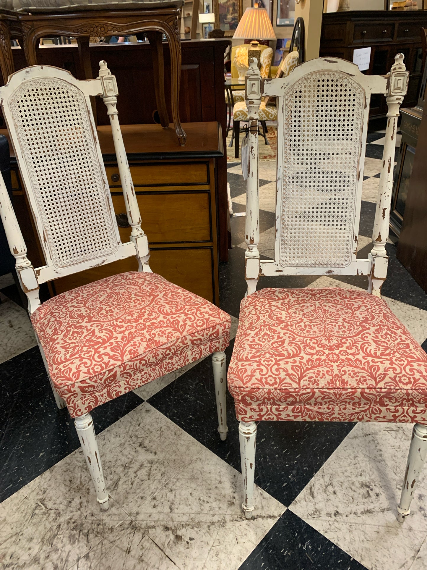 PAIR High-backed Side Chairs, Distressed White